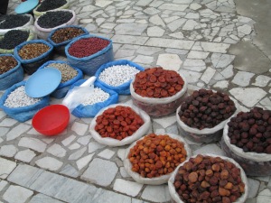Dried fruits and nuts in the outdoor portion of Chorsu Bazaar.