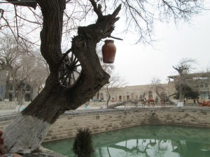 One of the many pools and canals in Bukhara. This one was surrounded by mulberry trees that have been growing there since 1477. In the 19th century, though, the sitting water was a constant source of disease and parasites, which somewhat deflated the romantic notions Western travelers had of the city.