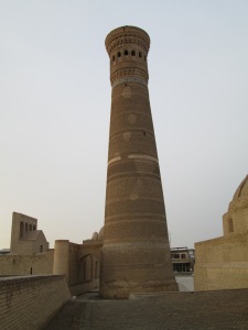 Kalon Minaret in Bukhara. This is the oldest structure in the city, dating from the 10th-11th centuries AD. When Genghis Khan marched on the city, the sight of this 150-foot minaret stopped him in his tracks (not an easy thing to do). He ordered everything burned to the ground except for the minaret. As a consequence, it has become the city's most enduring symbol.